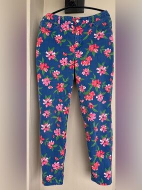 Needle & Cloth Skinny Ankle Blue Jeans Pink Floral Mid-Rise Stretch 5-Pocket 14